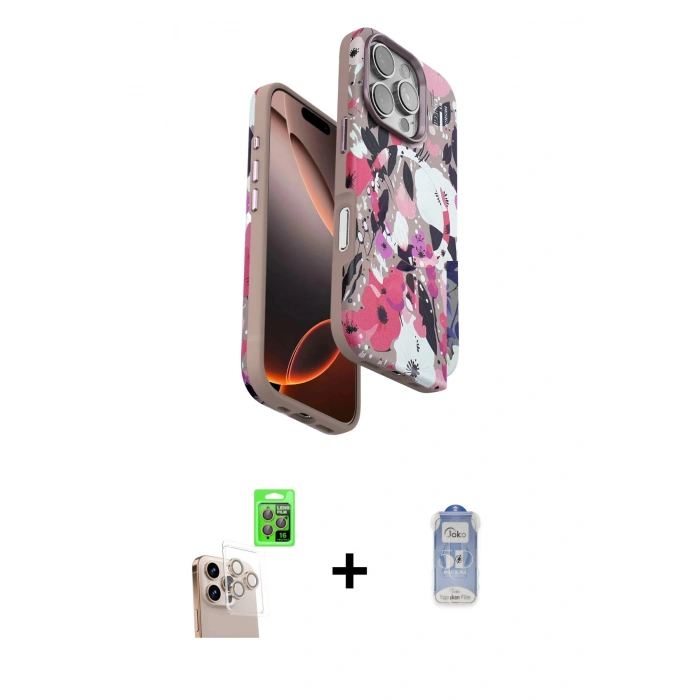 MARSİLYAN™- iPhone 16 Pro Max Kılıf Siluet Doku - Siyah Joko Magic 5D Cam + Raze Metal Kamera Lens - NLGY