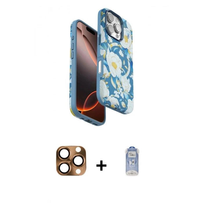 MARSİLYAN™- iPhone 16 Pro Max Kılıf Siluet Doku - Siyah Joko Magic 5D Cam + Pers Alüminyum Kamera Lens - CLTM