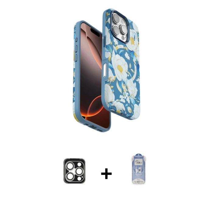 MARSİLYAN™- iPhone 16 Pro Max Kılıf Siluet Doku - Siyah Joko Magic 5D Cam + PVD Metal Kamera Lens - GS