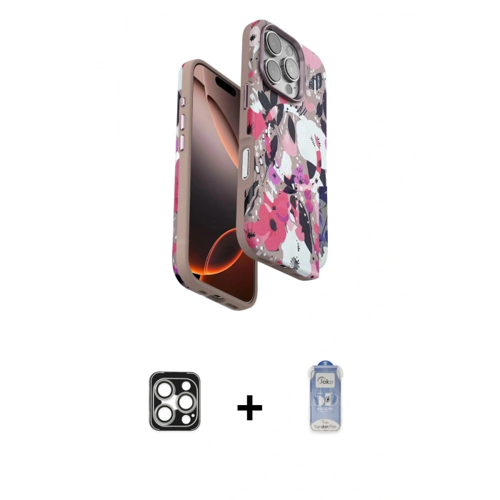 MARSİLYAN™- iPhone 16 Pro Max Kılıf Siluet Doku - Siyah Joko Magic 5D Cam + PVD Metal Kamera Lens - GS