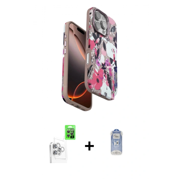 MARSİLYAN™- iPhone 16 Pro Max Kılıf Siluet Doku - Siyah Joko Magic 5D Cam + Raze Metal Kamera Lens - BZ