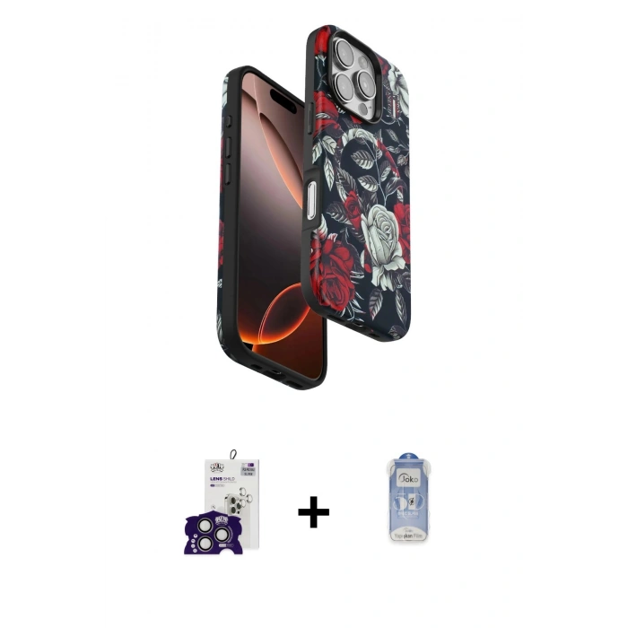 MARSİLYAN™- iPhone 16 Pro Max Kılıf Siluet Doku - Siyah Joko Magic 5D Cam + Bilvis Titan Kamera Lens - TMGI