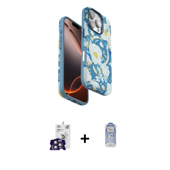 MARSİLYAN™- iPhone 16 Pro Max Kılıf Siluet Doku - Siyah Joko Magic 5D Cam + Bilvis Titan Kamera Lens - TMGI