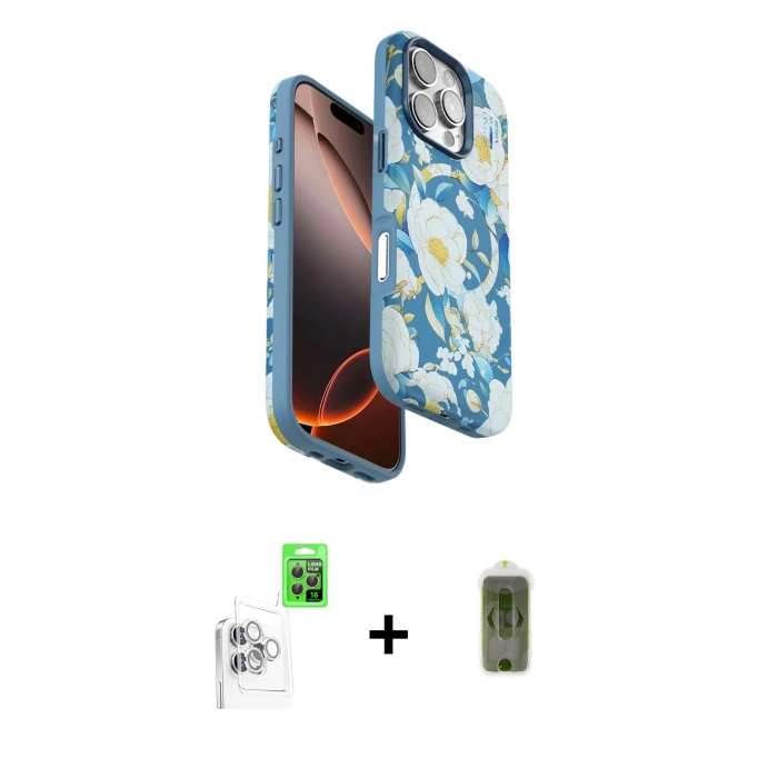 MARSİLYAN™- iPhone 16 Pro Max Kılıf Siluet Doku - Siyah Joko Magic 5D Hayalet Cam + Raze Metal Kamera Lens - BZ