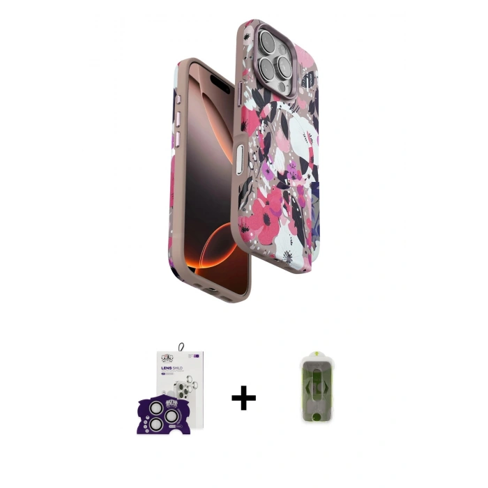 MARSİLYAN™- iPhone 16 Pro Max Kılıf Siluet Doku - Siyah Joko Magic 5D Hayalet Cam + Bilvis Titan Kamera Lens - GS