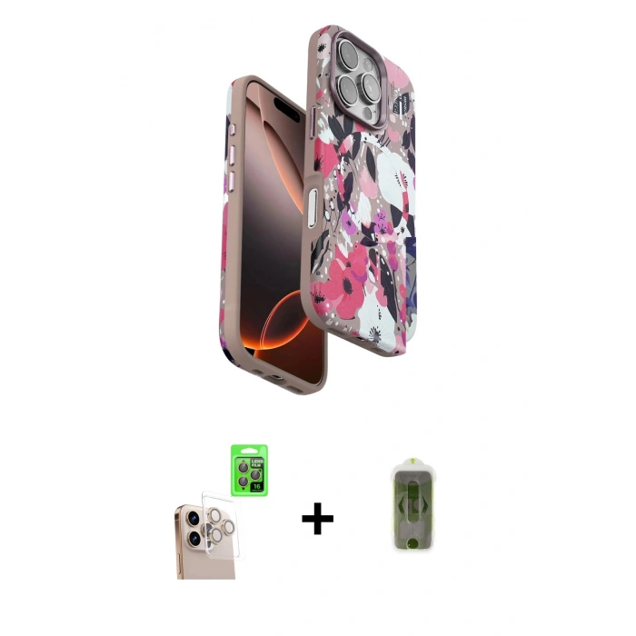 MARSİLYAN™- iPhone 16 Pro Max Kılıf Siluet Doku - Siyah Joko Magic 5D Hayalet Cam + Raze Metal Kamera Lens - NLGY