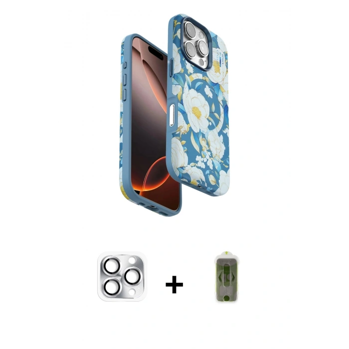 MARSİLYAN™- iPhone 16 Pro Max Kılıf Siluet Doku - Siyah Joko Magic 5D Hayalet Cam + Pers Alüminyum Kamera Lens - GS