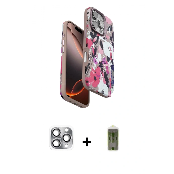 MARSİLYAN™- iPhone 16 Pro Max Kılıf Siluet Doku - Siyah Joko Magic 5D Hayalet Cam + Pers Alüminyum Kamera Lens - GI