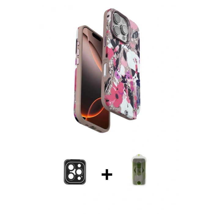 MARSİLYAN™- iPhone 16 Pro Max Kılıf Siluet Doku - Siyah Joko Magic 5D Hayalet Cam + PVD Metal Kamera Lens - SH