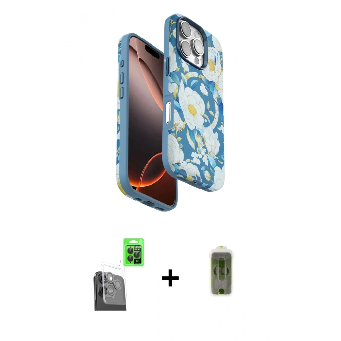 MARSİLYAN™- iPhone 16 Pro Max Kılıf Siluet Doku - Siyah Joko Magic 5D Hayalet Cam + Raze Metal Kamera Lens - SH