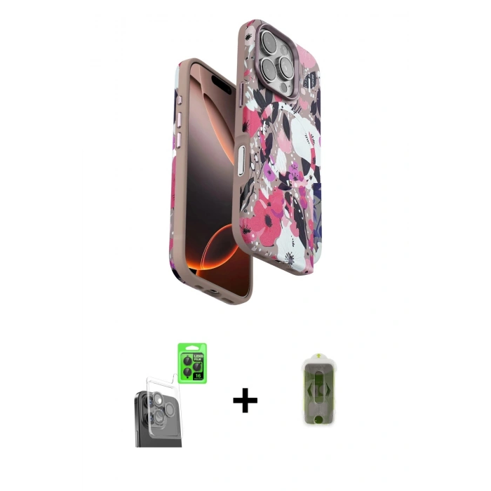 MARSİLYAN™- iPhone 16 Pro Max Kılıf Siluet Doku - Siyah Joko Magic 5D Hayalet Cam + Raze Metal Kamera Lens - SH