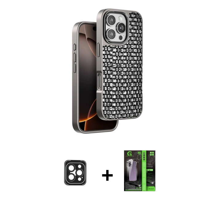 MARSİLYAN™- iPhone 16 Pro Max Kılıf Siluet Form Serisi - Şeffaf 360 Full Body Arka Koruyucu + Siyah PVD Metal Kamera Lens