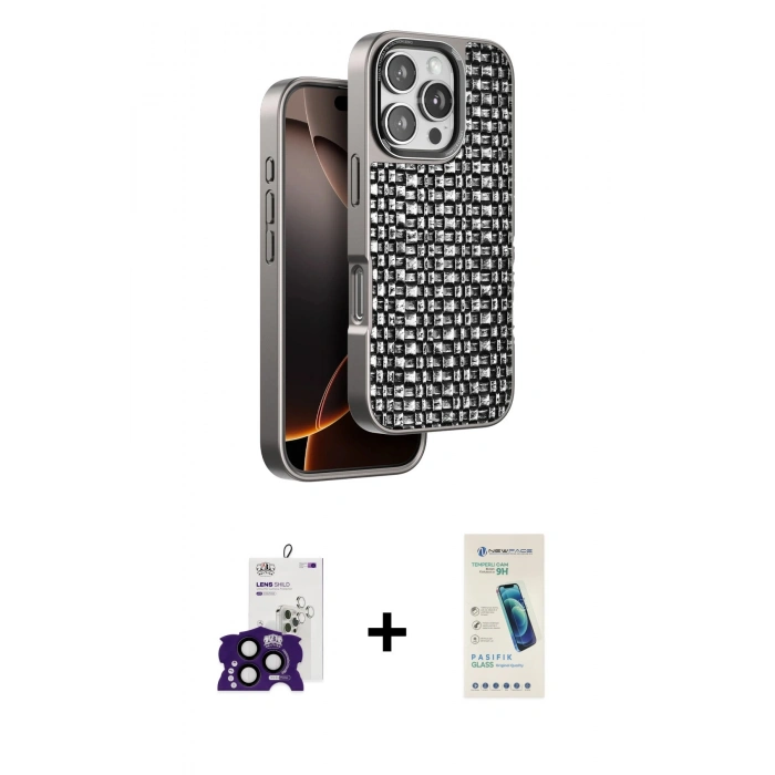 MARSİLYAN™- iPhone 16 Pro Max Kılıf Siluet Form Serisi - Şeffaf Pasifik Cam Ekran Koruyucu + Bilvis Titan Kamera Lens - SH