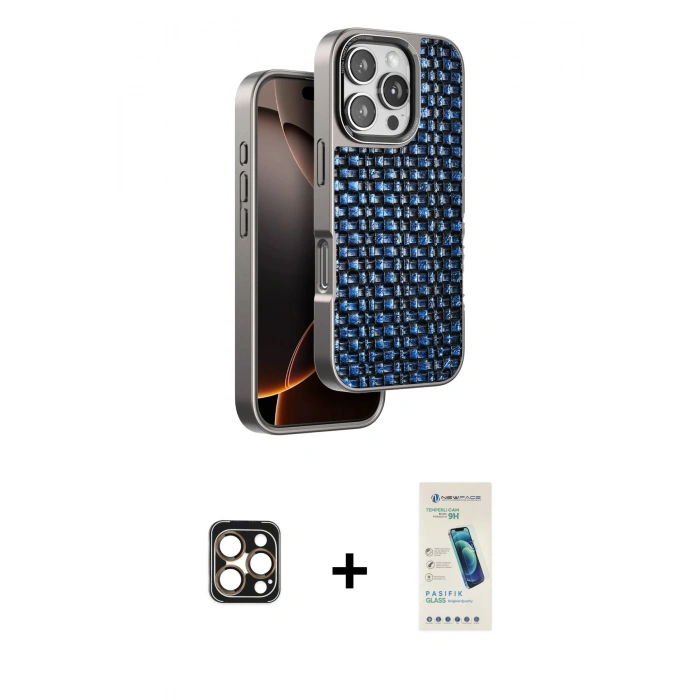 MARSİLYAN™- iPhone 16 Pro Max Kılıf Siluet Form Serisi - Şeffaf Pasifik Cam Ekran Koruyucu + PVD Metal Kamera Lens - GD