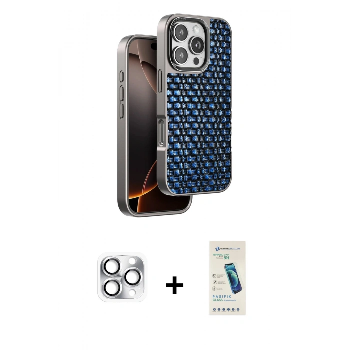 MARSİLYAN™- iPhone 16 Pro Max Kılıf Siluet Form Serisi - Şeffaf Pasifik Cam Ekran Koruyucu + Pers Alüminyum Kamera Lens - GS