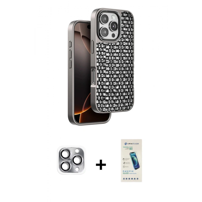 MARSİLYAN™- iPhone 16 Pro Max Kılıf Siluet Form Serisi - Şeffaf Pasifik Cam Ekran Koruyucu + Pers Alüminyum Kamera Lens - GI