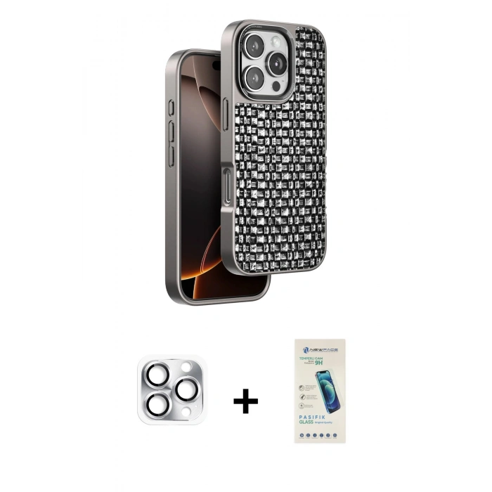 MARSİLYAN™- iPhone 16 Pro Max Kılıf Siluet Form Serisi - Şeffaf Pasifik Cam Ekran Koruyucu + Pers Alüminyum Kamera Lens - GS