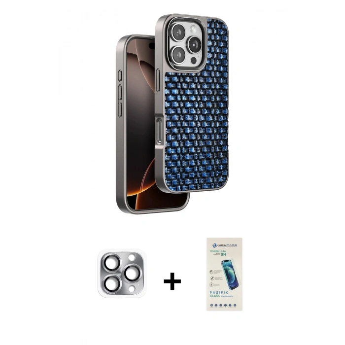 MARSİLYAN™- iPhone 16 Pro Max Kılıf Siluet Form Serisi - Şeffaf Pasifik Cam Ekran Koruyucu + Pers Alüminyum Kamera Lens - GI