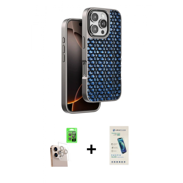 MARSİLYAN™- iPhone 16 Pro Max Kılıf Siluet Form Serisi - Şeffaf Pasifik Cam Ekran Koruyucu + Raze Metal Kamera Lens - NLGY