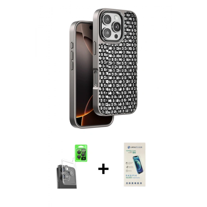 MARSİLYAN™- iPhone 16 Pro Max Kılıf Siluet Form Serisi - Şeffaf Pasifik Cam Ekran Koruyucu + Raze Metal Kamera Lens - SH