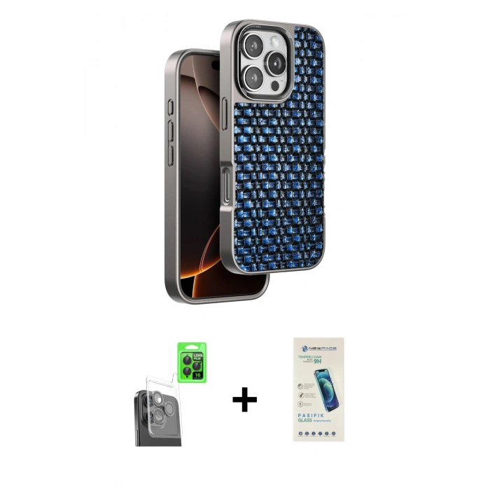 MARSİLYAN™- iPhone 16 Pro Max Kılıf Siluet Form Serisi - Şeffaf Pasifik Cam Ekran Koruyucu + Raze Metal Kamera Lens - SH
