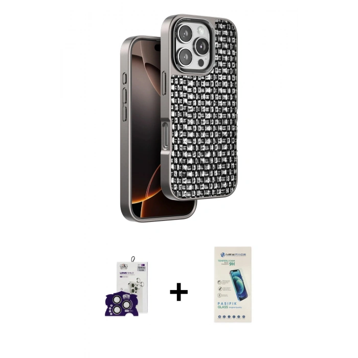MARSİLYAN™- iPhone 16 Pro Max Kılıf Siluet Form Serisi - Şeffaf Pasifik Cam Ekran Koruyucu + Bilvis Titan Kamera Lens - TMGI