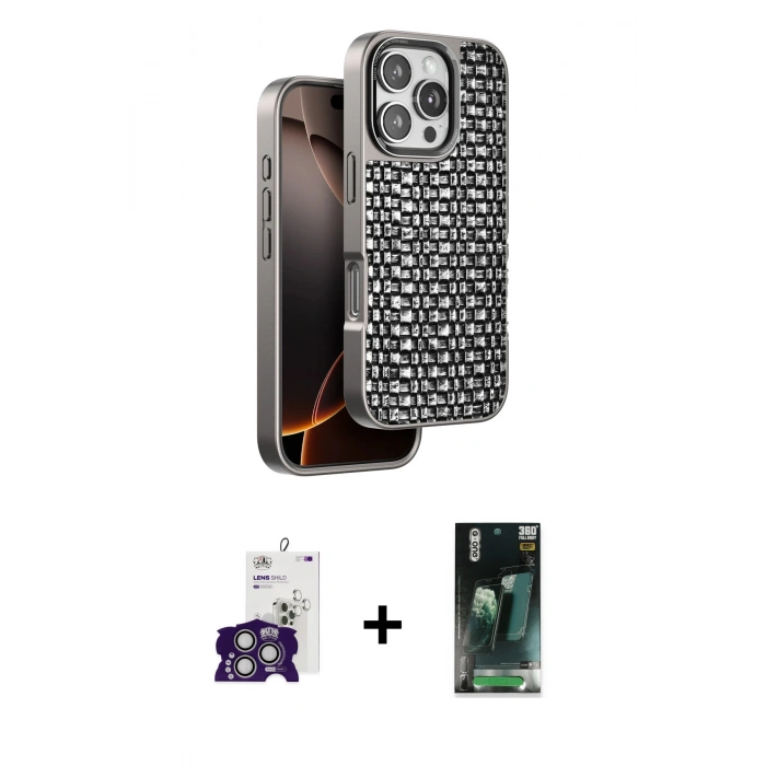 MARSİLYAN™- iPhone 16 Pro Max Kılıf Siluet Form Serisi - Siyah 360 Mat Full Body Arka Koruyucu + Bilvis Titan Kamera Lens - GS