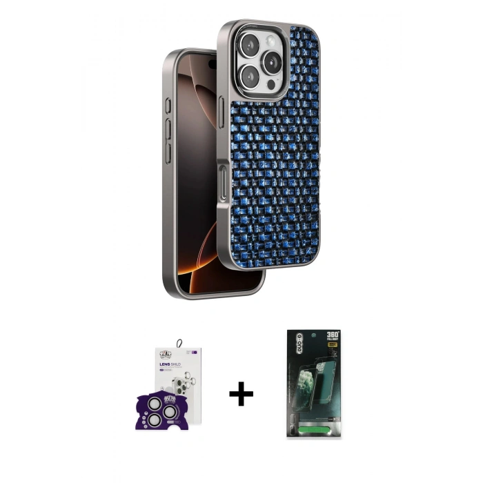 MARSİLYAN™- iPhone 16 Pro Max Kılıf Siluet Form Serisi - Siyah 360 Mat Full Body Arka Koruyucu + Bilvis Titan Kamera Lens - GS