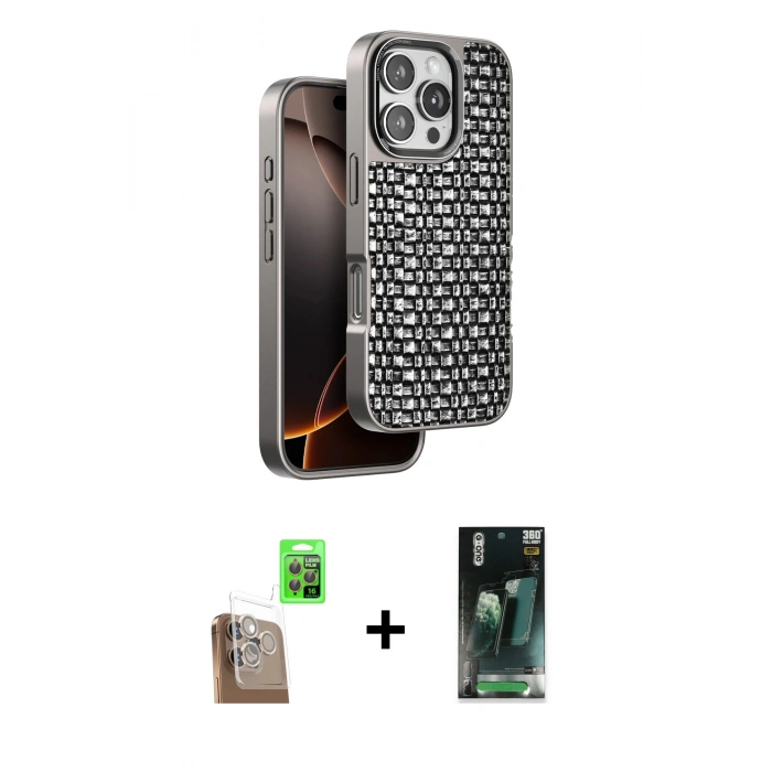 MARSİLYAN™- iPhone 16 Pro Max Kılıf Siluet Form Serisi - Siyah 360 Mat Full Body Arka Koruyucu + Raze Metal Kamera Lens - CLTM