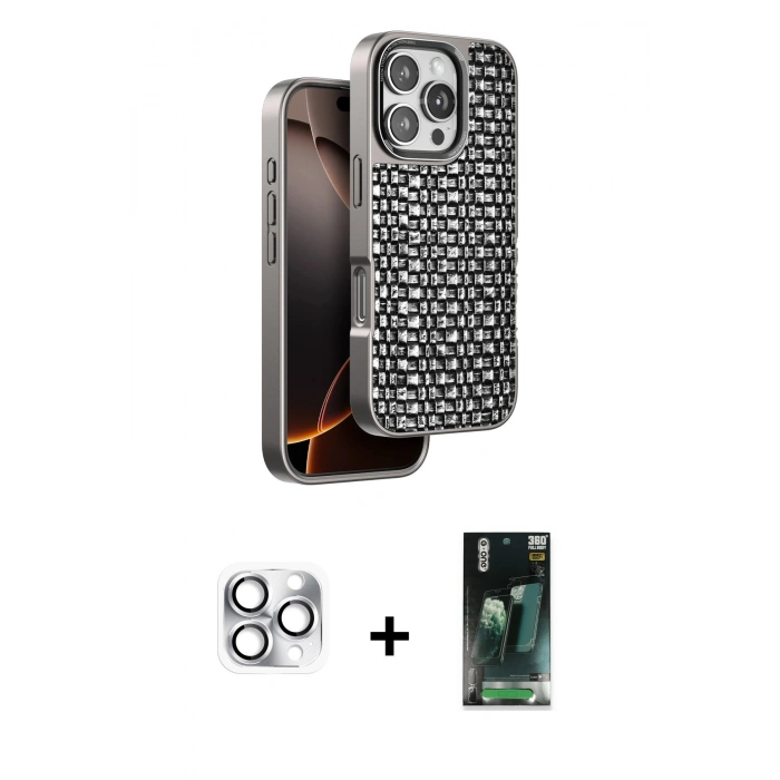MARSİLYAN™- iPhone 16 Pro Max Kılıf Siluet Form Serisi - Siyah 360 Mat Full Body Arka Koruyucu + Pers Alüminyum Kamera Lens - GS