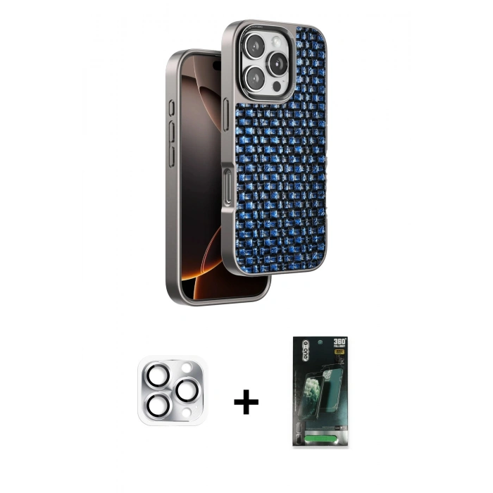 MARSİLYAN™- iPhone 16 Pro Max Kılıf Siluet Form Serisi - Siyah 360 Mat Full Body Arka Koruyucu + Pers Alüminyum Kamera Lens - GS