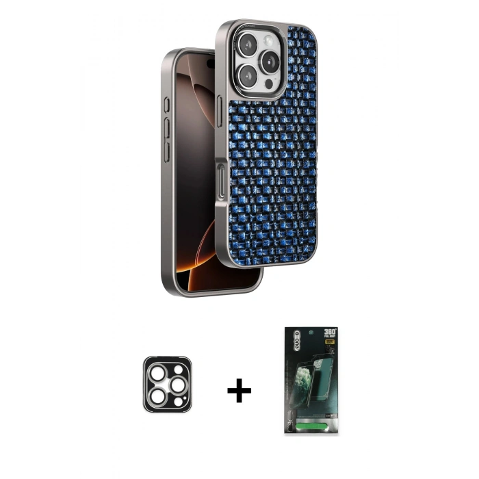 MARSİLYAN™- iPhone 16 Pro Max Kılıf Siluet Form Serisi - Siyah 360 Mat Full Body Arka Koruyucu + PVD Metal Kamera Lens - GS