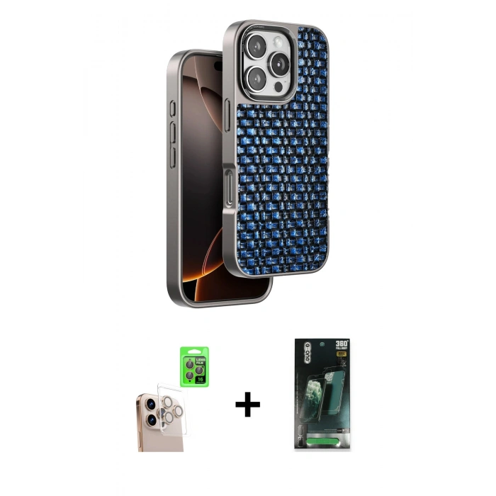 MARSİLYAN™- iPhone 16 Pro Max Kılıf Siluet Form Serisi - Siyah 360 Mat Full Body Arka Koruyucu + Raze Metal Kamera Lens - NLGY