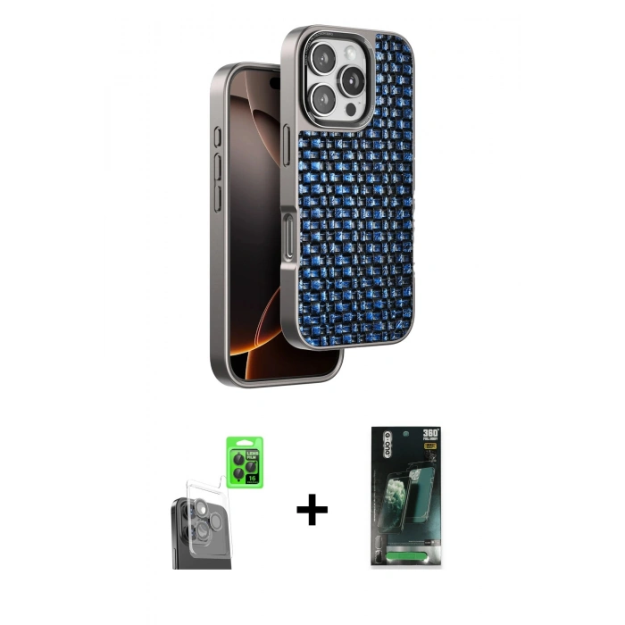 MARSİLYAN™- iPhone 16 Pro Max Kılıf Siluet Form Serisi - Siyah 360 Mat Full Body Arka Koruyucu + Raze Metal Kamera Lens - SH