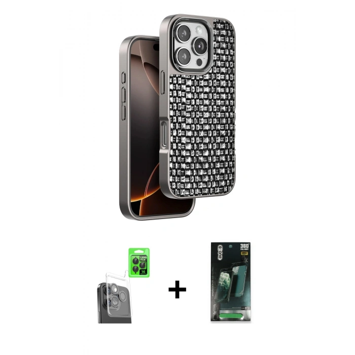 MARSİLYAN™- iPhone 16 Pro Max Kılıf Siluet Form Serisi - Siyah 360 Mat Full Body Arka Koruyucu + Raze Metal Kamera Lens - SH
