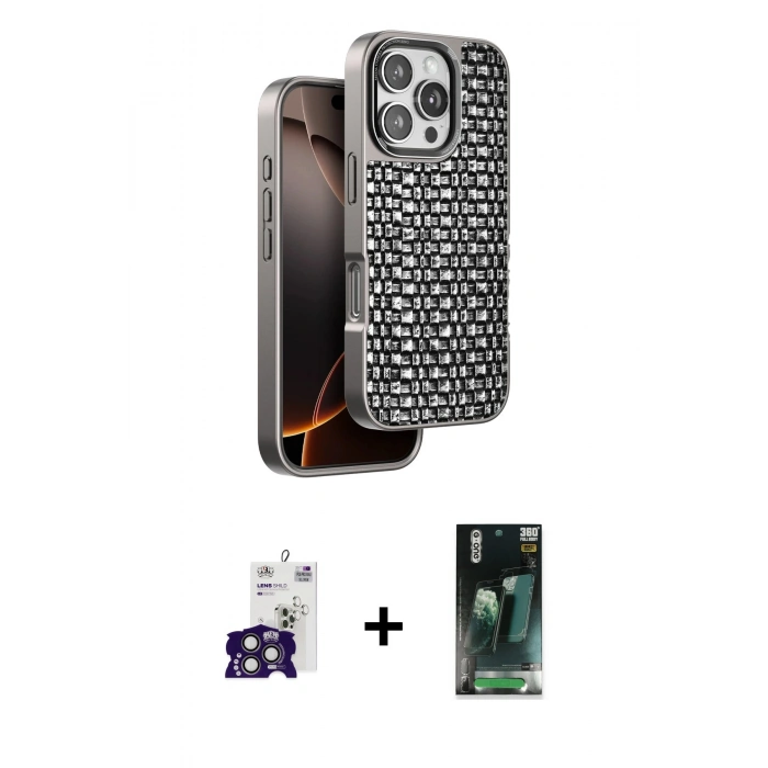 MARSİLYAN™- iPhone 16 Pro Max Kılıf Siluet Form Serisi - Siyah 360 Mat Full Body Arka Koruyucu + Bilvis Titan Kamera Lens - TMGI