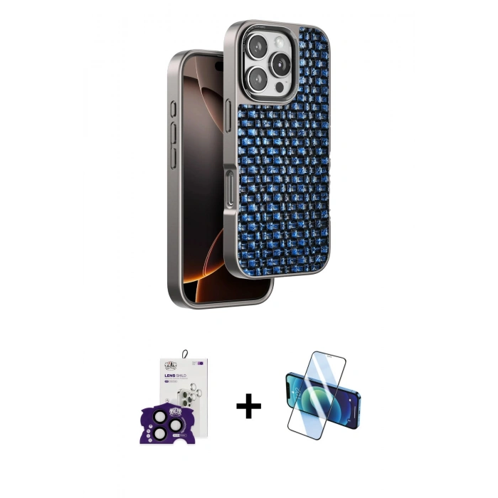 MARSİLYAN™- iPhone 16 Pro Max Kılıf Siluet Form Serisi - Siyah 3D Antistatik Cam Ekran Koruyucu + Bilvis Titan Kamera Lens - SH