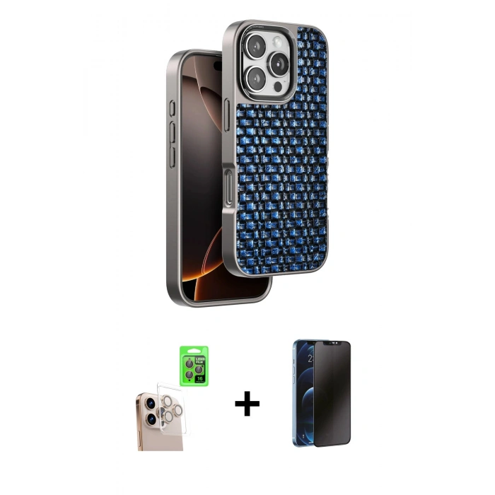 MARSİLYAN™- iPhone 16 Pro Max Kılıf Siluet Form Serisi - Siyah 3D Antistatik Hayalet Cam Ekran Koruyucu + Raze Metal Kamera Lens - NLGY