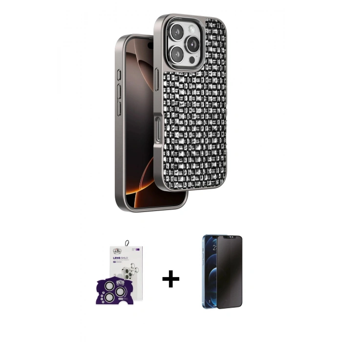 MARSİLYAN™- iPhone 16 Pro Max Kılıf Siluet Form Serisi - Siyah 3D Antistatik Hayalet Cam Ekran Koruyucu + Bilvis Titan Kamera Lens - GS