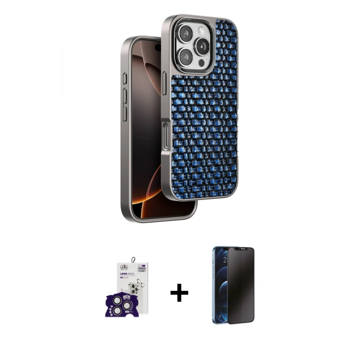 MARSİLYAN™- iPhone 16 Pro Max Kılıf Siluet Form Serisi - Siyah 3D Antistatik Hayalet Cam Ekran Koruyucu + Bilvis Titan Kamera Lens - TMGI