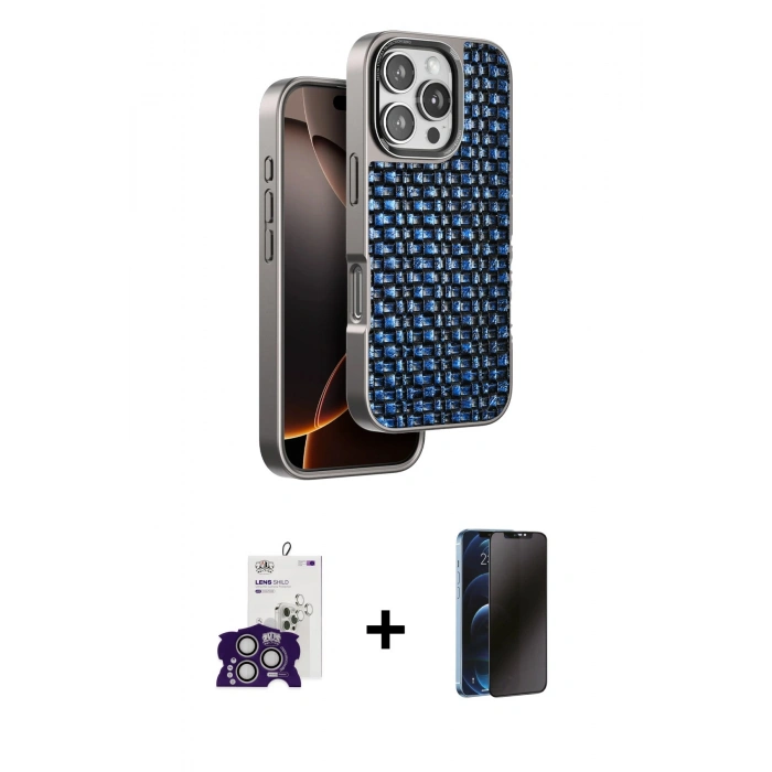 MARSİLYAN™- iPhone 16 Pro Max Kılıf Siluet Form Serisi - Siyah 3D Antistatik Hayalet Cam Ekran Koruyucu + Bilvis Titan Kamera Lens - GS
