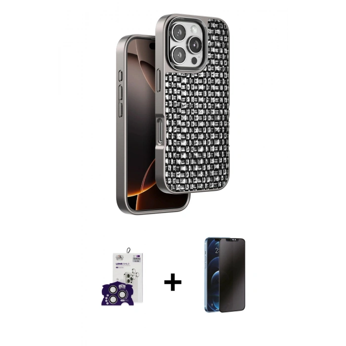 MARSİLYAN™- iPhone 16 Pro Max Kılıf Siluet Form Serisi - Siyah 3D Antistatik Hayalet Cam Ekran Koruyucu + Bilvis Titan Kamera Lens - TMGI
