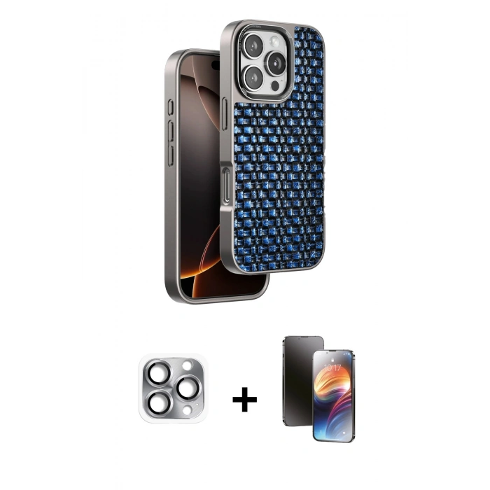 MARSİLYAN™- iPhone 16 Pro Max Kılıf Siluet Form Serisi - Siyah 3D Antistatik Mat Seramik Nano Ekran Koruyucu + Pers Alüminyum Kamera Lens - GI