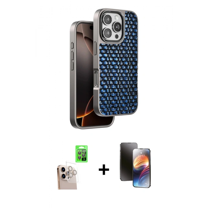 MARSİLYAN™- iPhone 16 Pro Max Kılıf Siluet Form Serisi - Siyah 3D Antistatik Mat Seramik Nano Ekran Koruyucu + Raze Metal Kamera Lens - NLGY