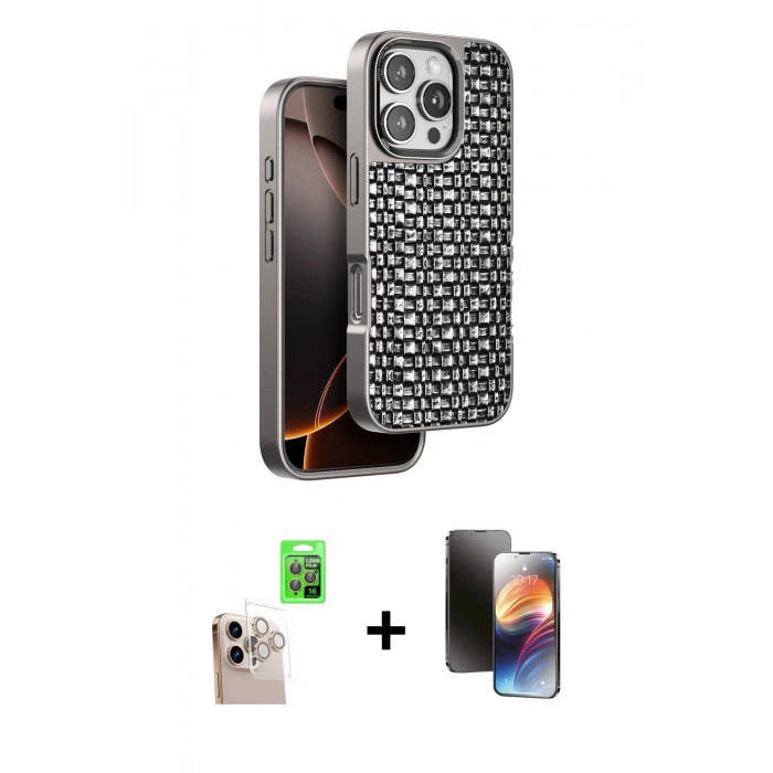 MARSİLYAN™- iPhone 16 Pro Max Kılıf Siluet Form Serisi - Siyah 3D Antistatik Mat Seramik Nano Ekran Koruyucu + Raze Metal Kamera Lens - NLGY