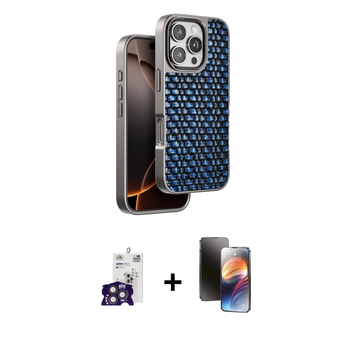 MARSİLYAN™- iPhone 16 Pro Max Kılıf Siluet Form Serisi - Siyah 3D Antistatik Mat Seramik Nano Ekran Koruyucu + Titanyum Gri Bilvis Titan Kamera Lens