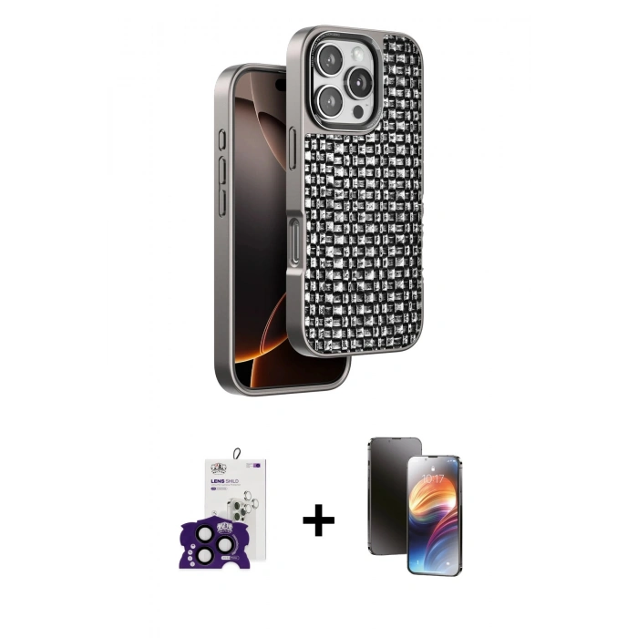 MARSİLYAN™- iPhone 16 Pro Max Kılıf Siluet Form Serisi - Siyah 3D Antistatik Mat Seramik Nano Ekran Koruyucu + Bilvis Titan Kamera Lens - SH