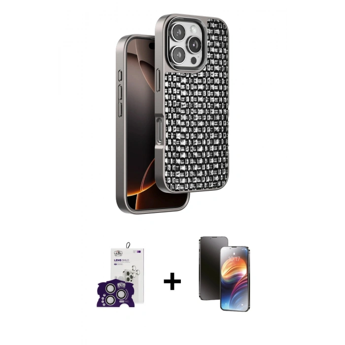 MARSİLYAN™- iPhone 16 Pro Max Kılıf Siluet Form Serisi - Siyah 3D Antistatik Mat Seramik Nano Ekran Koruyucu + Bilvis Titan Kamera Lens - GS