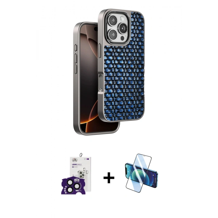 MARSİLYAN™- iPhone 16 Pro Max Kılıf Siluet Form Serisi - Siyah 3D Antistatik Seramik Nano Ekran Koruyucu + Bilvis Titan Kamera Lens - SH