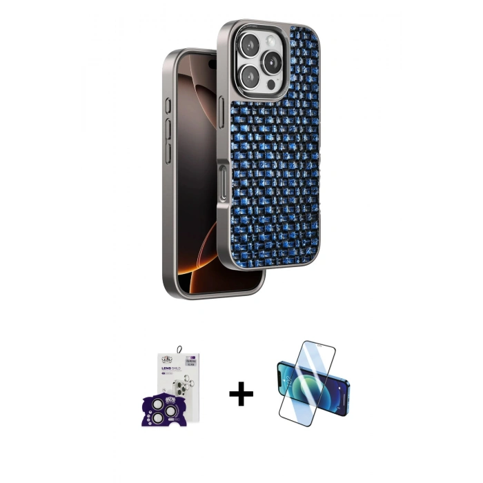 MARSİLYAN™- iPhone 16 Pro Max Kılıf Siluet Form Serisi - Siyah 3D Antistatik Seramik Nano Ekran Koruyucu + Titanyum Gri Bilvis Titan Kamera Lens